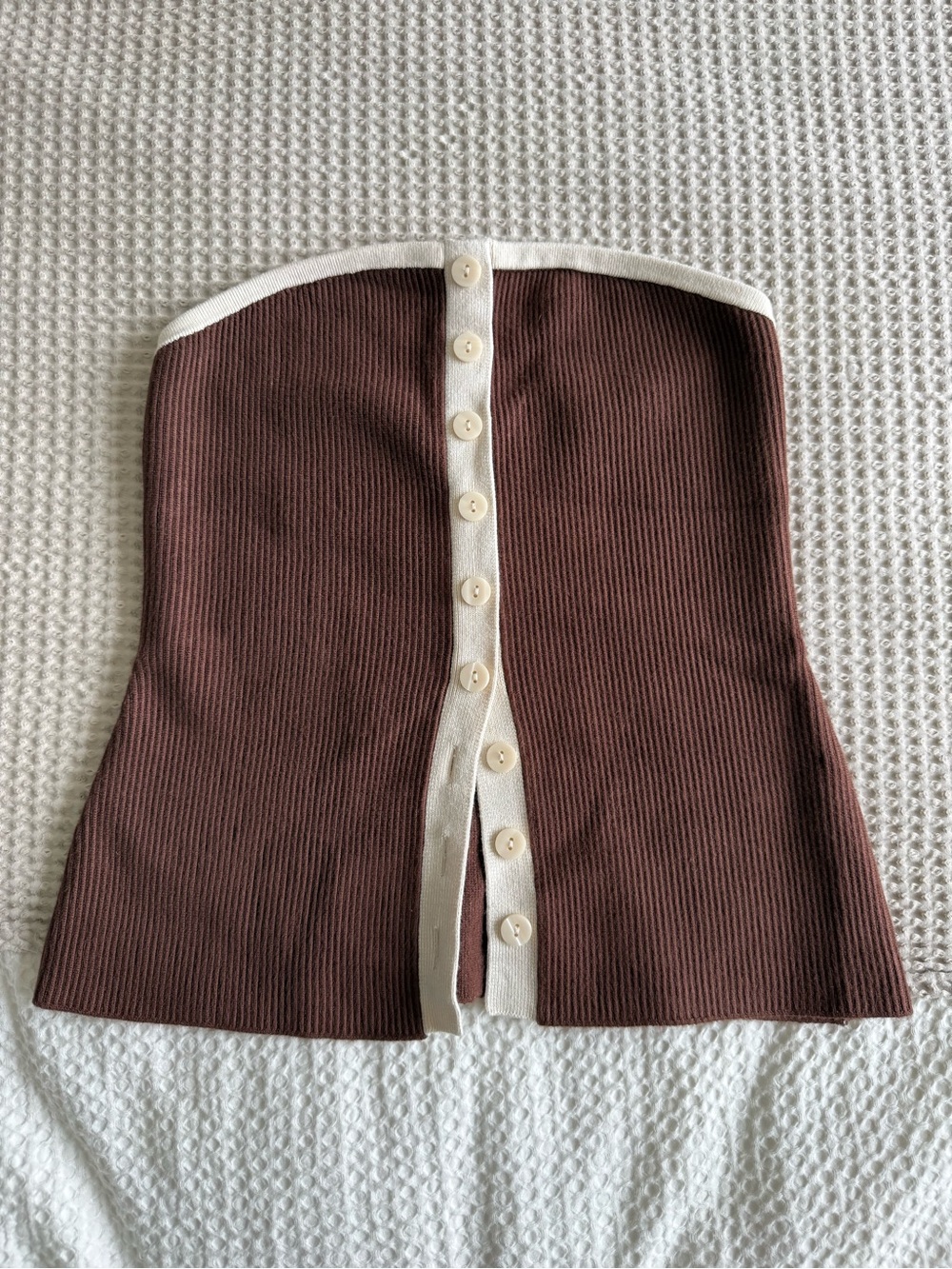 Abercrombie & Fitch Brown Ribbed Button-Front Tube Top with Cream Trim